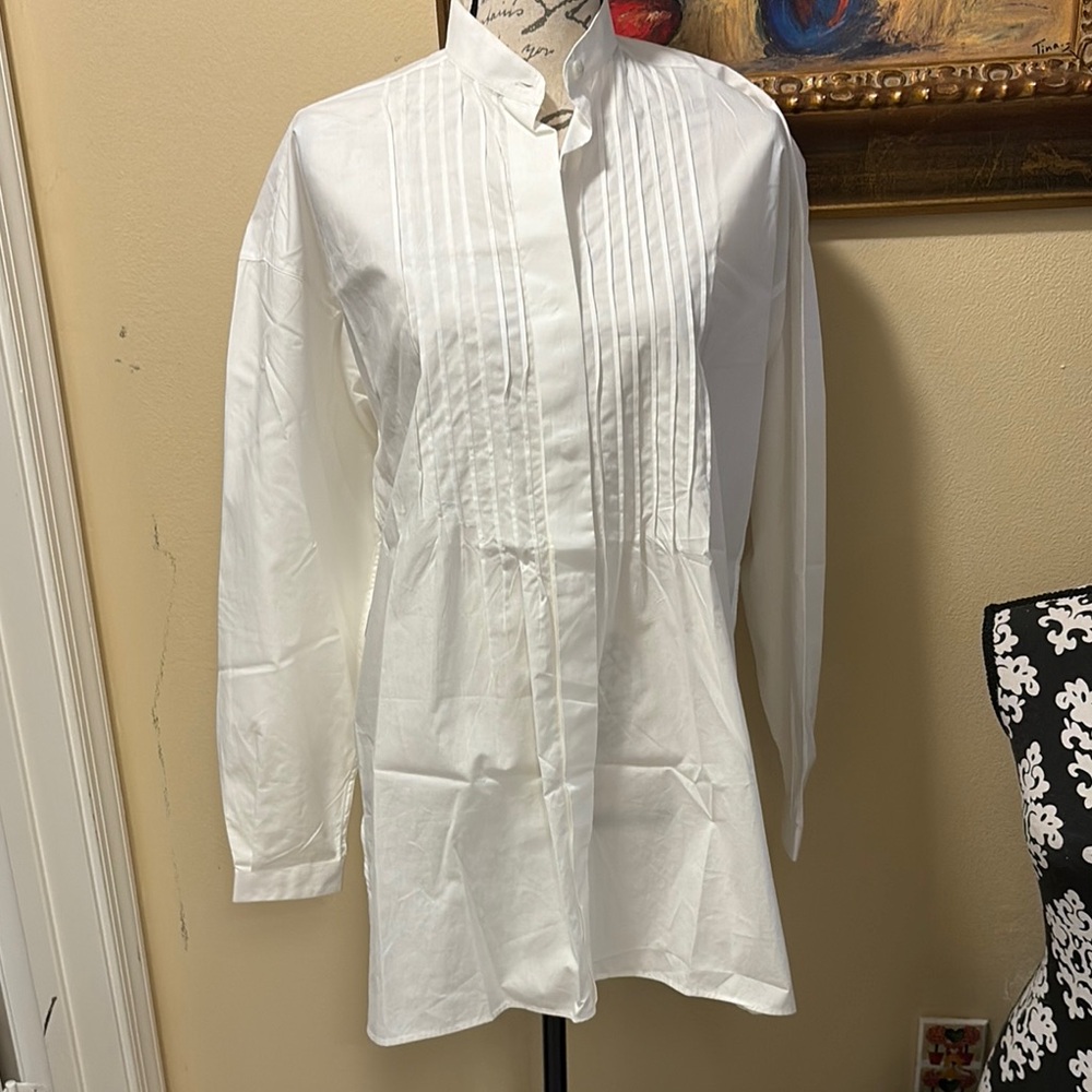 Moreno Martini Da Firenze Pleated bib Button Down Long Shirt Crisp Cotton Shirt